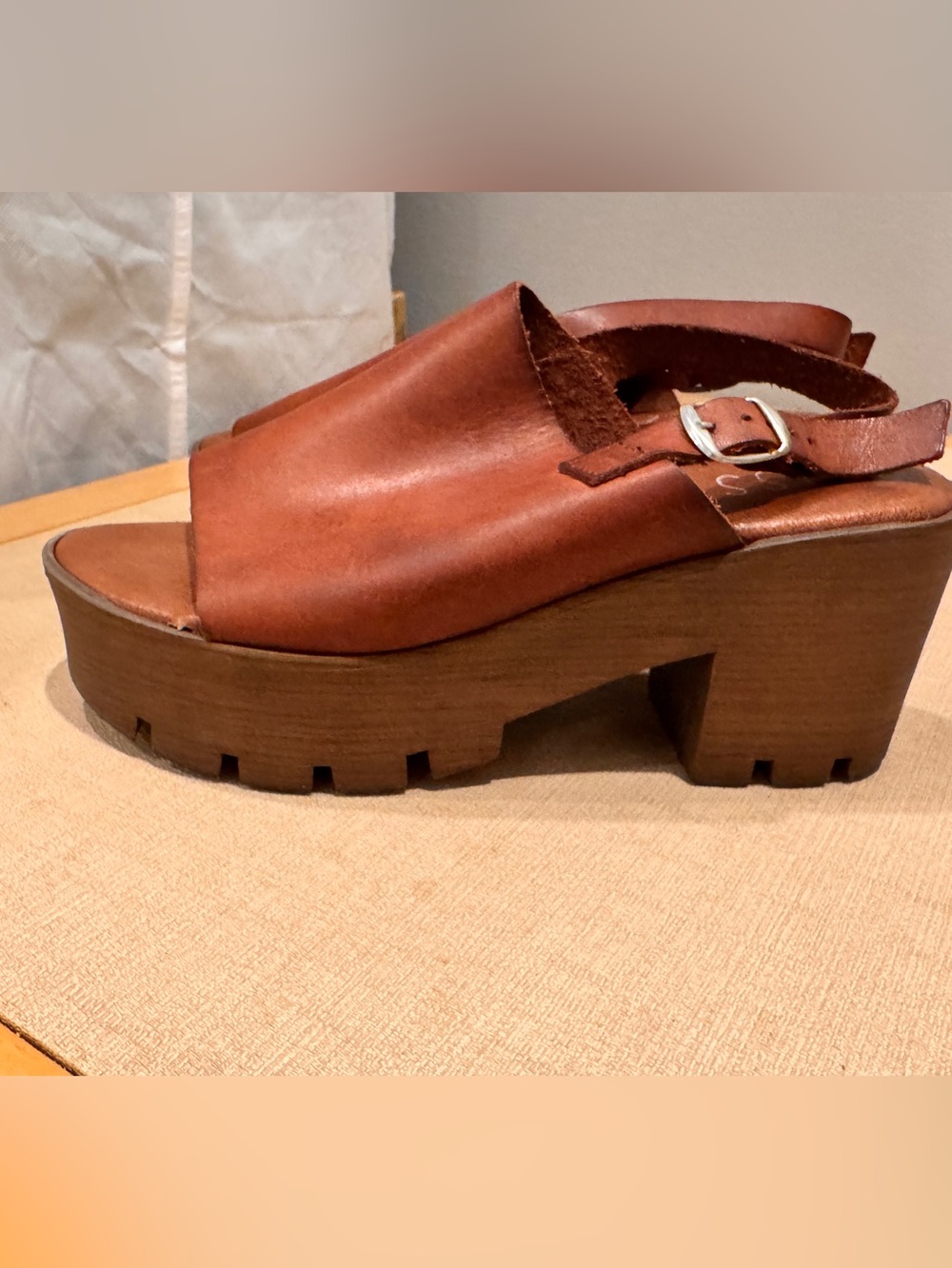 Women's Brown Leather Platform Slingback Sandals size 8.5